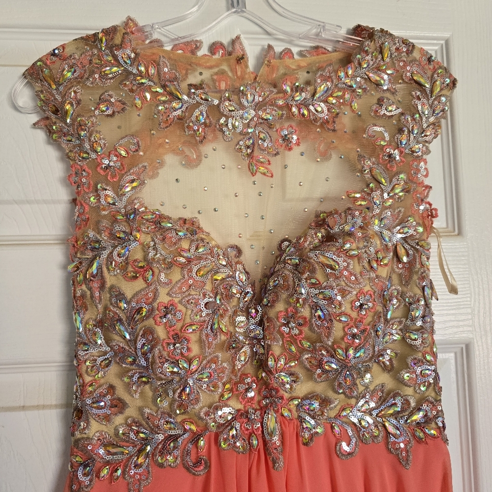 Embellished Coral Prom Gown